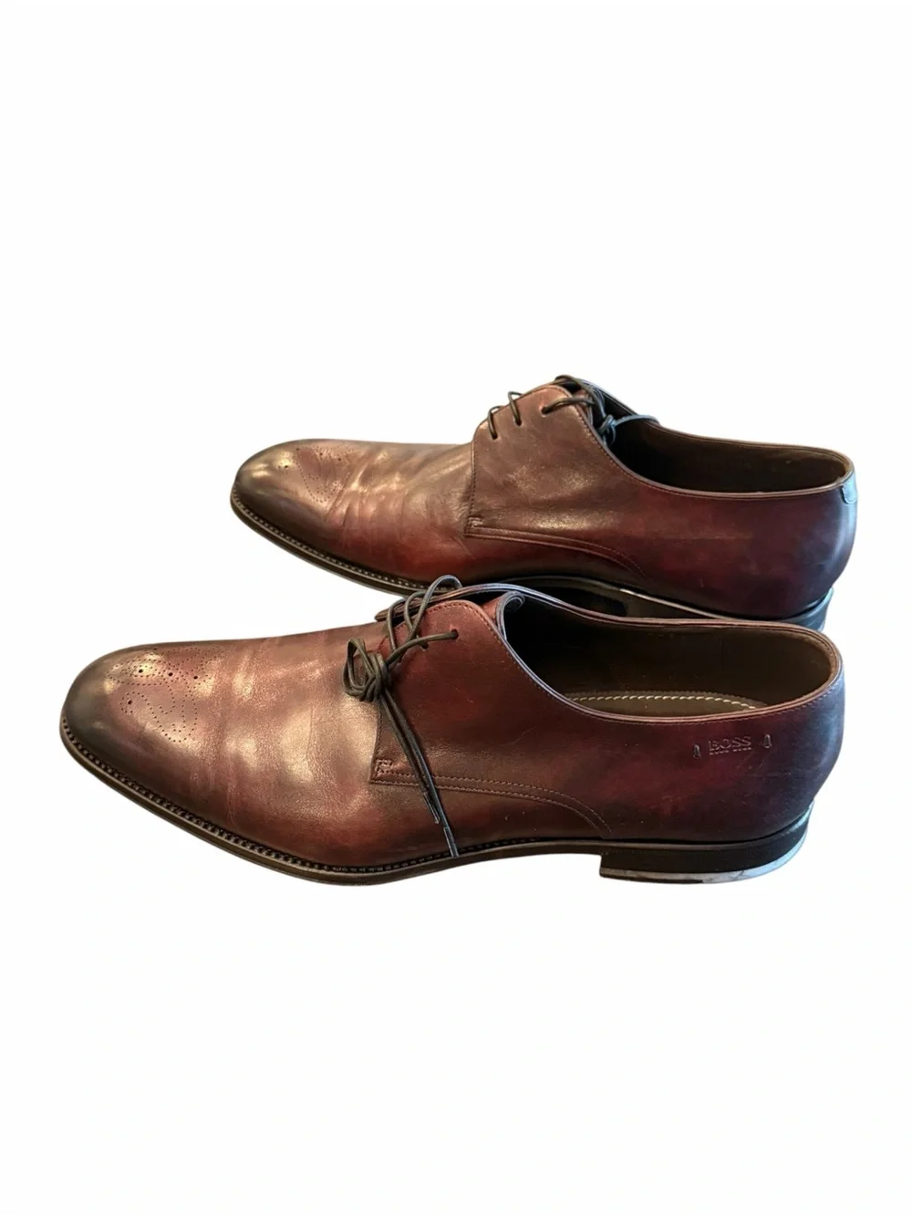 Hugo Boss Colby Leather Derby Dress Shoes Mens 9 Rich Burgundy Business Lace Up